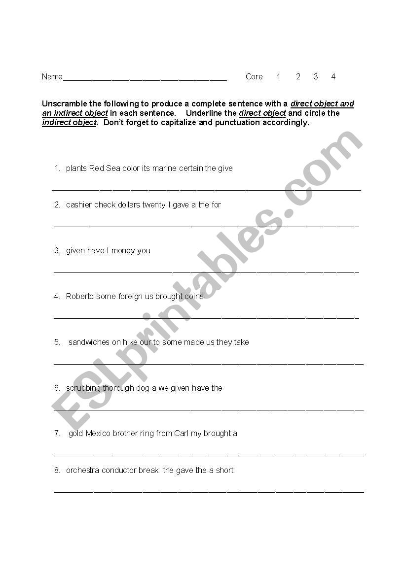 Direct and Indirect Object Scramble