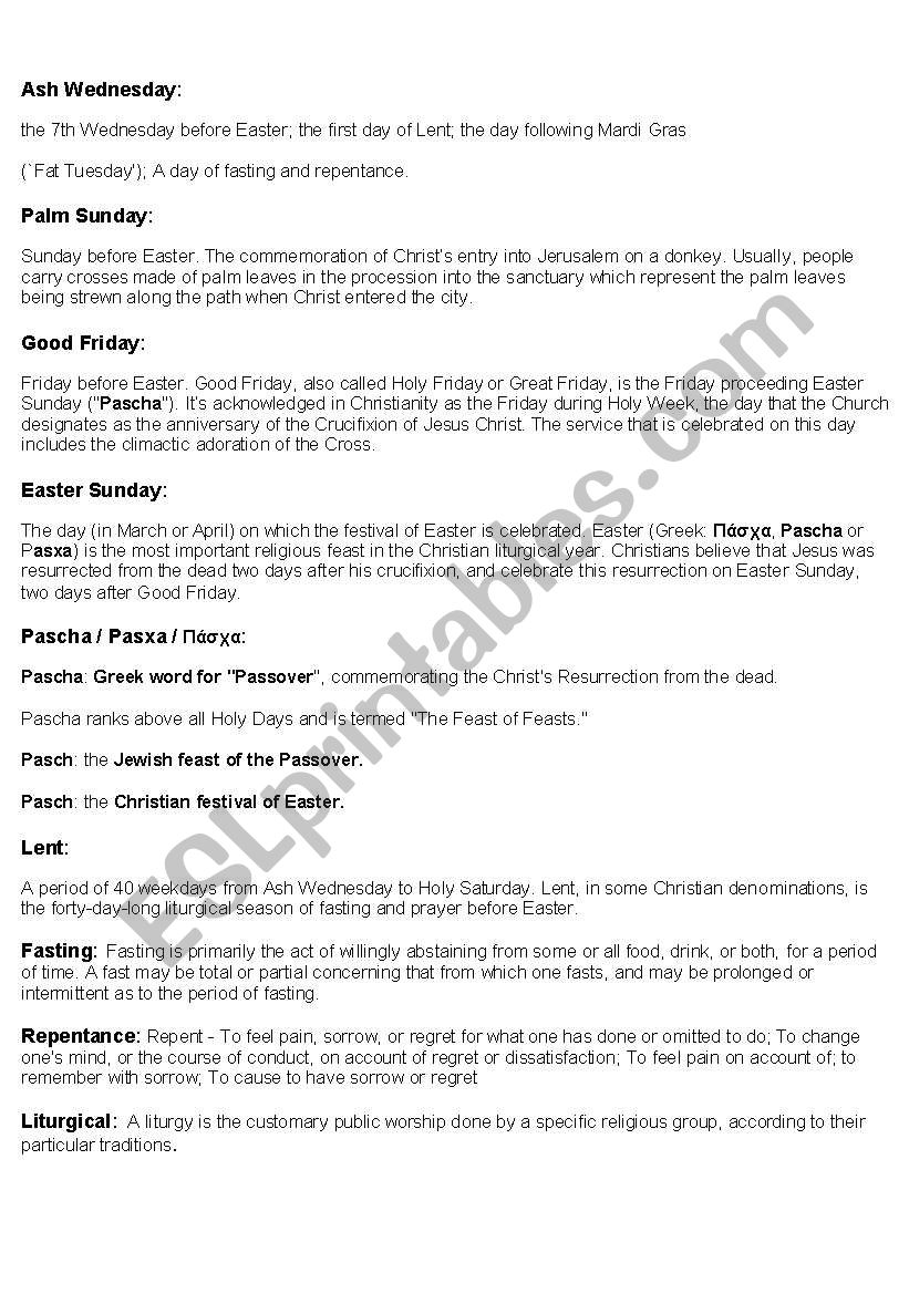 All about easter worksheet