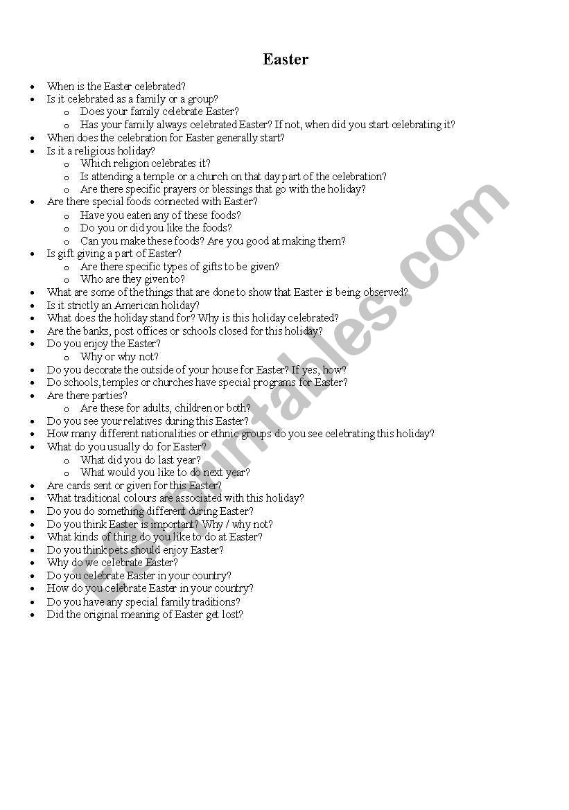 Easter Questions  worksheet