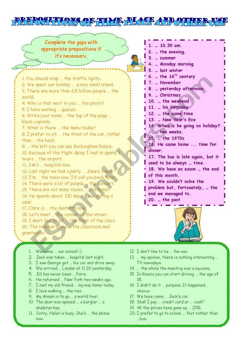 PREPOSITIONS OF TIME, PLACE AND OTHER USE