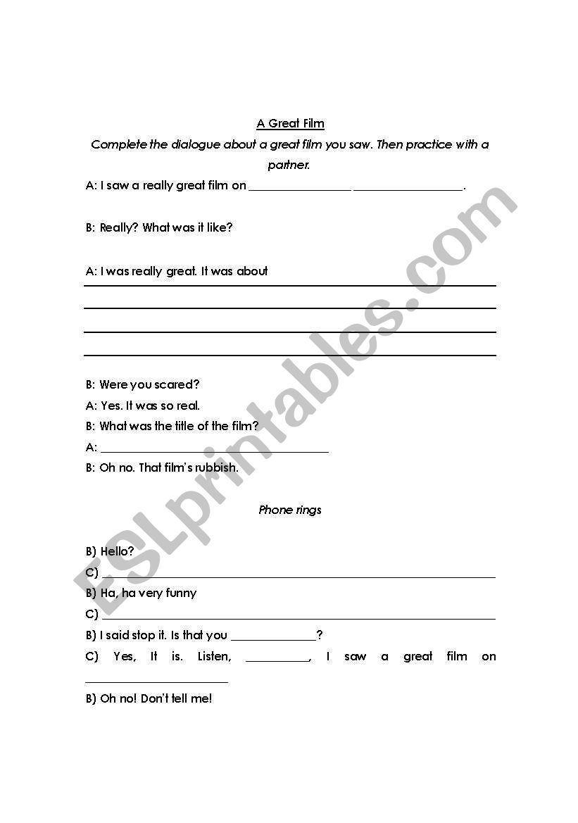 A great film worksheet