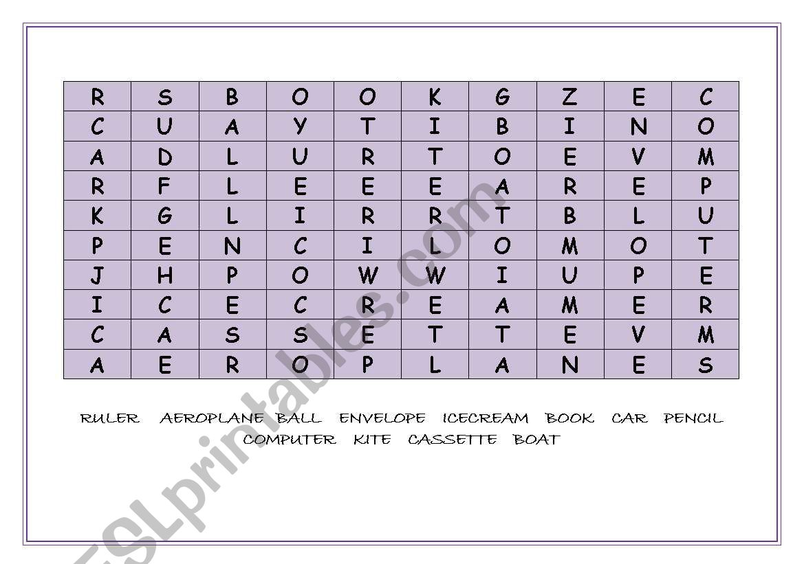 OBJECTS WORDSEARCH worksheet