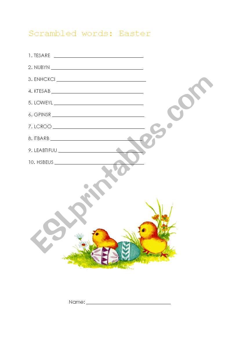 Easter Word Scramble worksheet