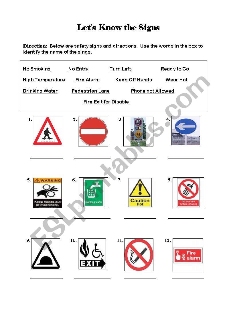 Safety Signs worksheet