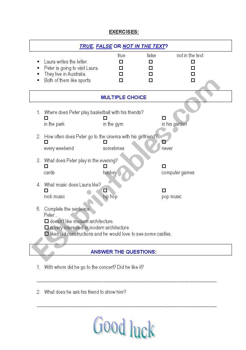 Part 2 Exercises Reading C. worksheet