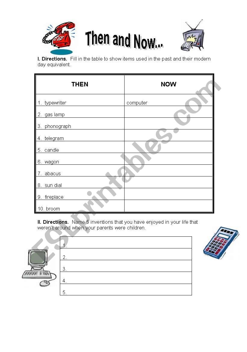 Then and Now worksheet
