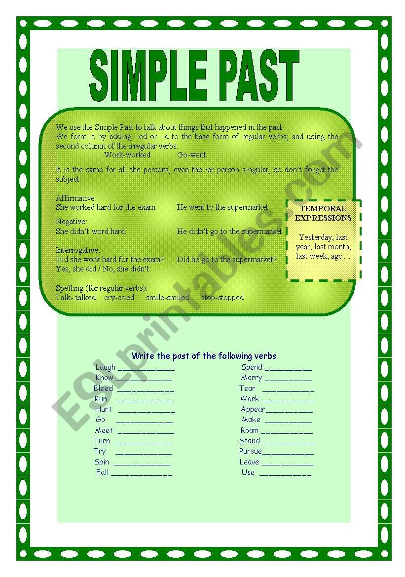 Simple past worksheet