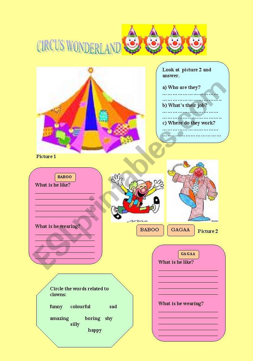 circus wonderland worksheet