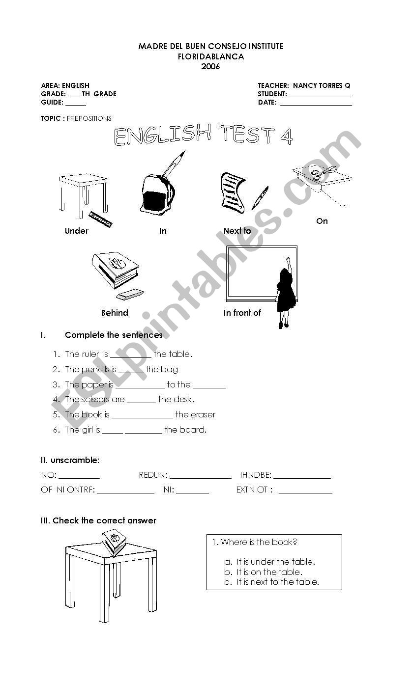 Prepositions worksheet