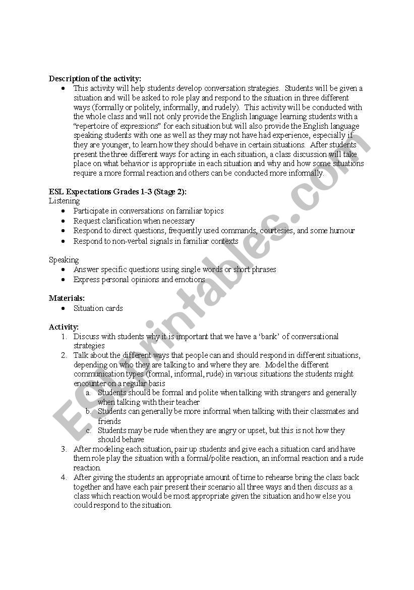 Conversational Strategies Lesson Plan