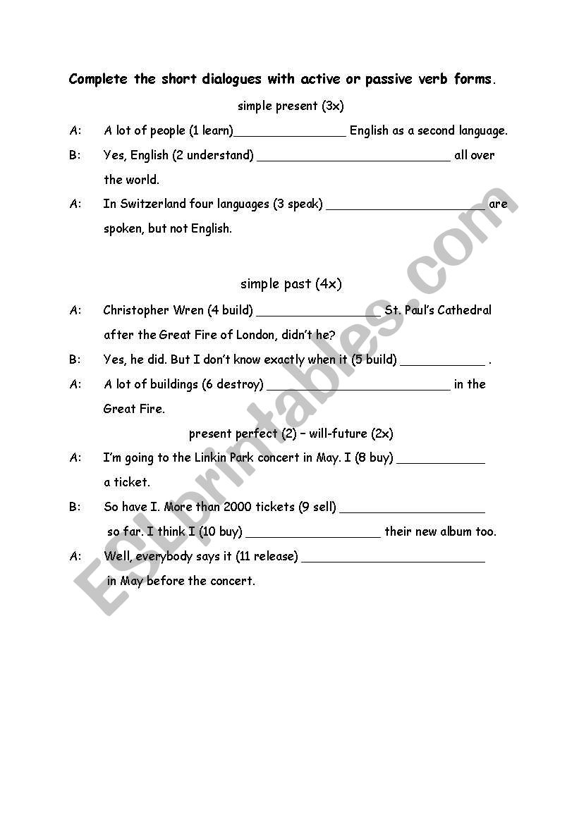 dialogue passive exercise worksheet