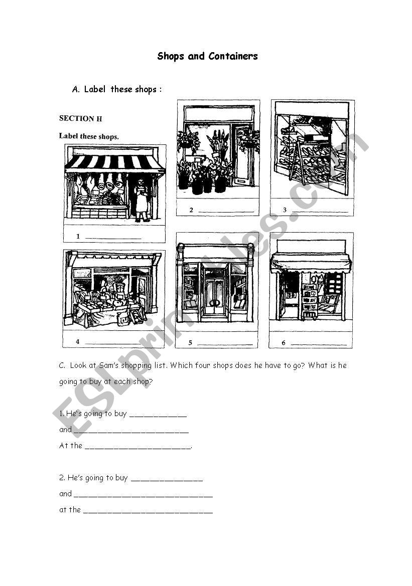 Shops and Containers worksheet