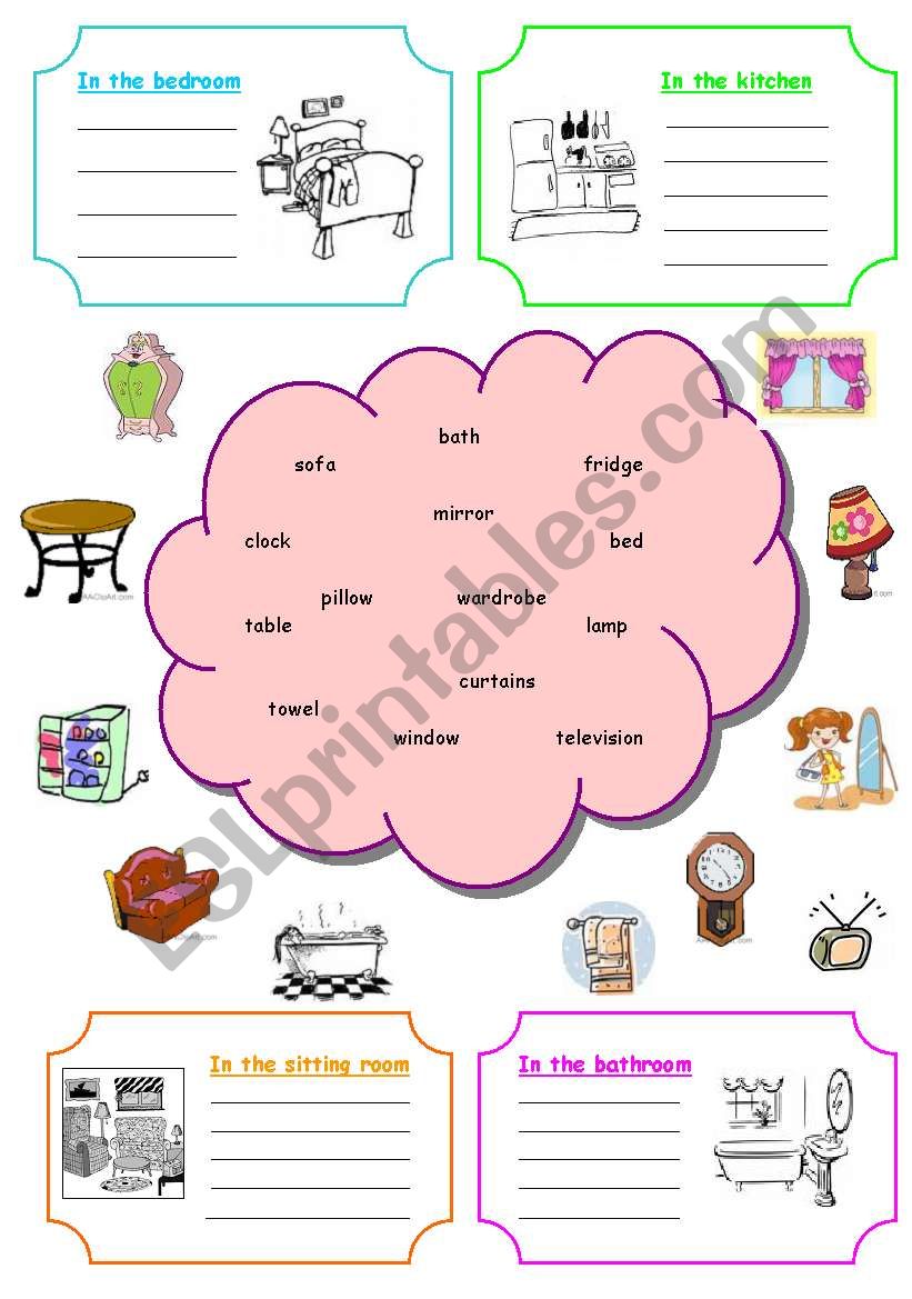 House Objects In House Rooms worksheet