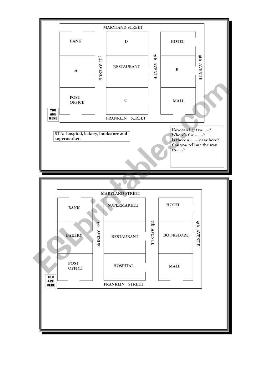 Directions in the city worksheet