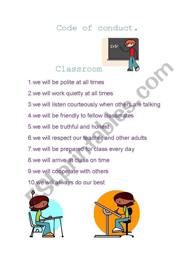 code of conduct.classroom worksheet