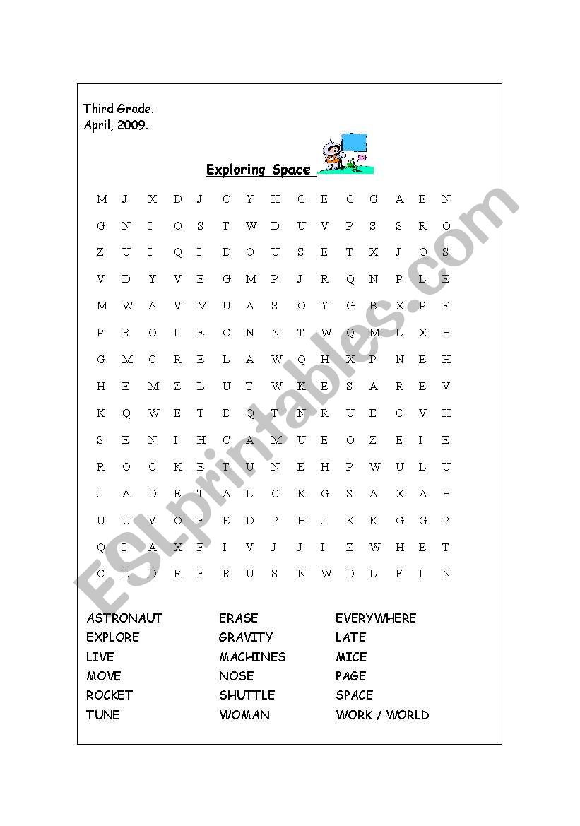 Space Word Search worksheet