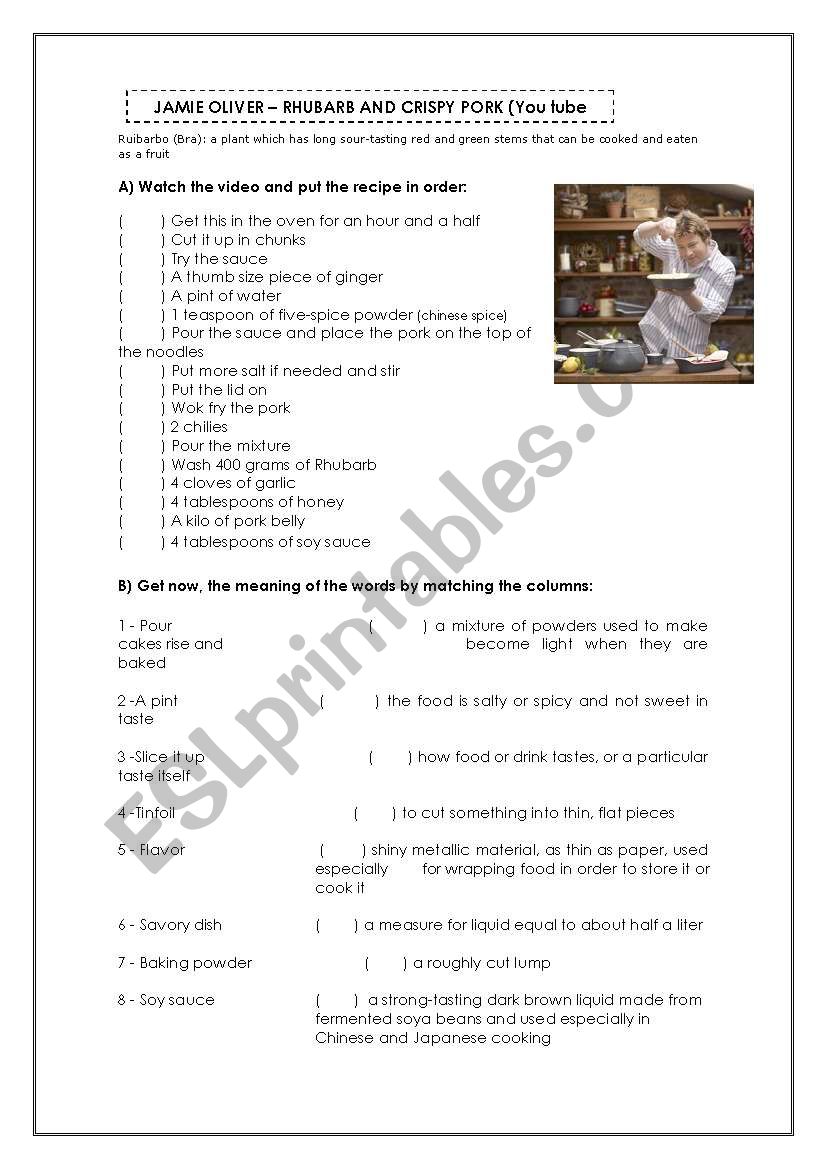 Recipe- Jamie Oliver worksheet