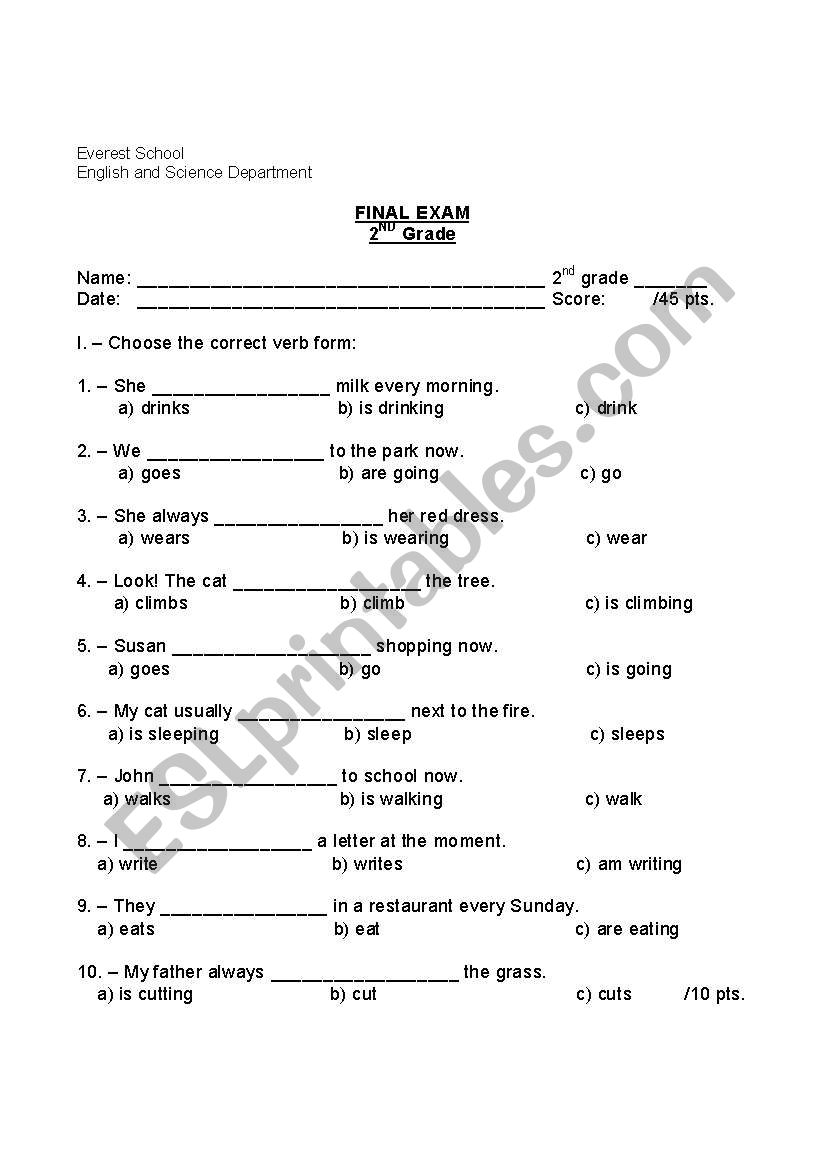 Exam 2nd Grade worksheet