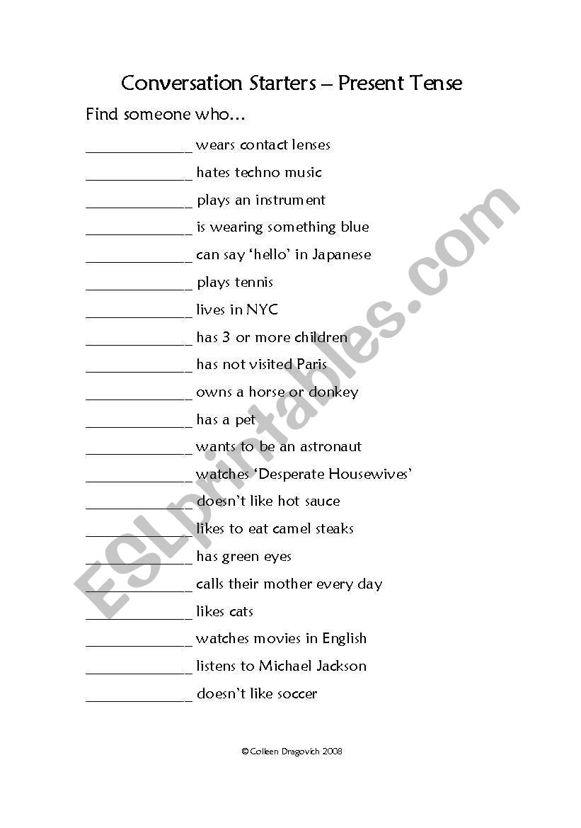 Conversation Starters - Present Tense