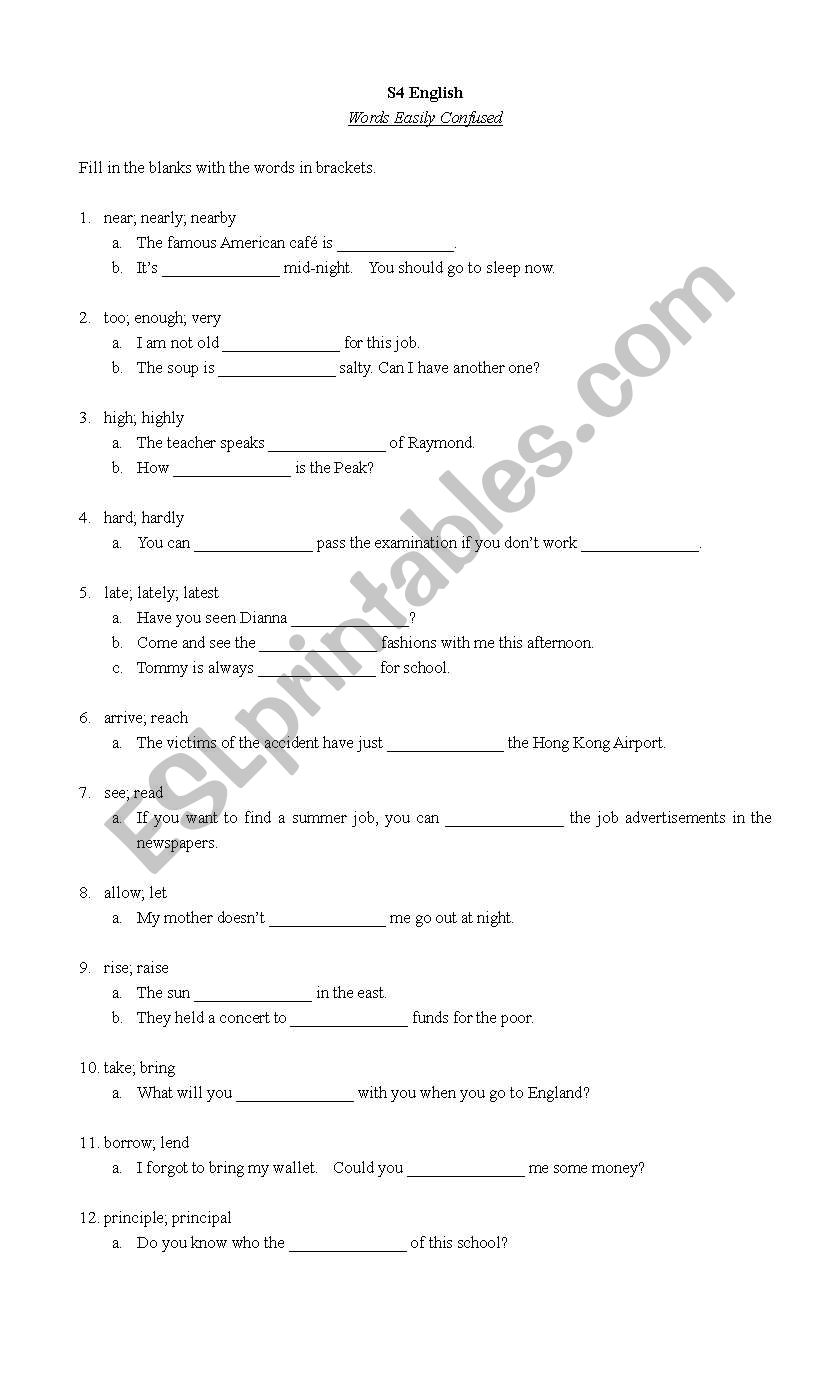 English Worksheets Confusing Words Part 2