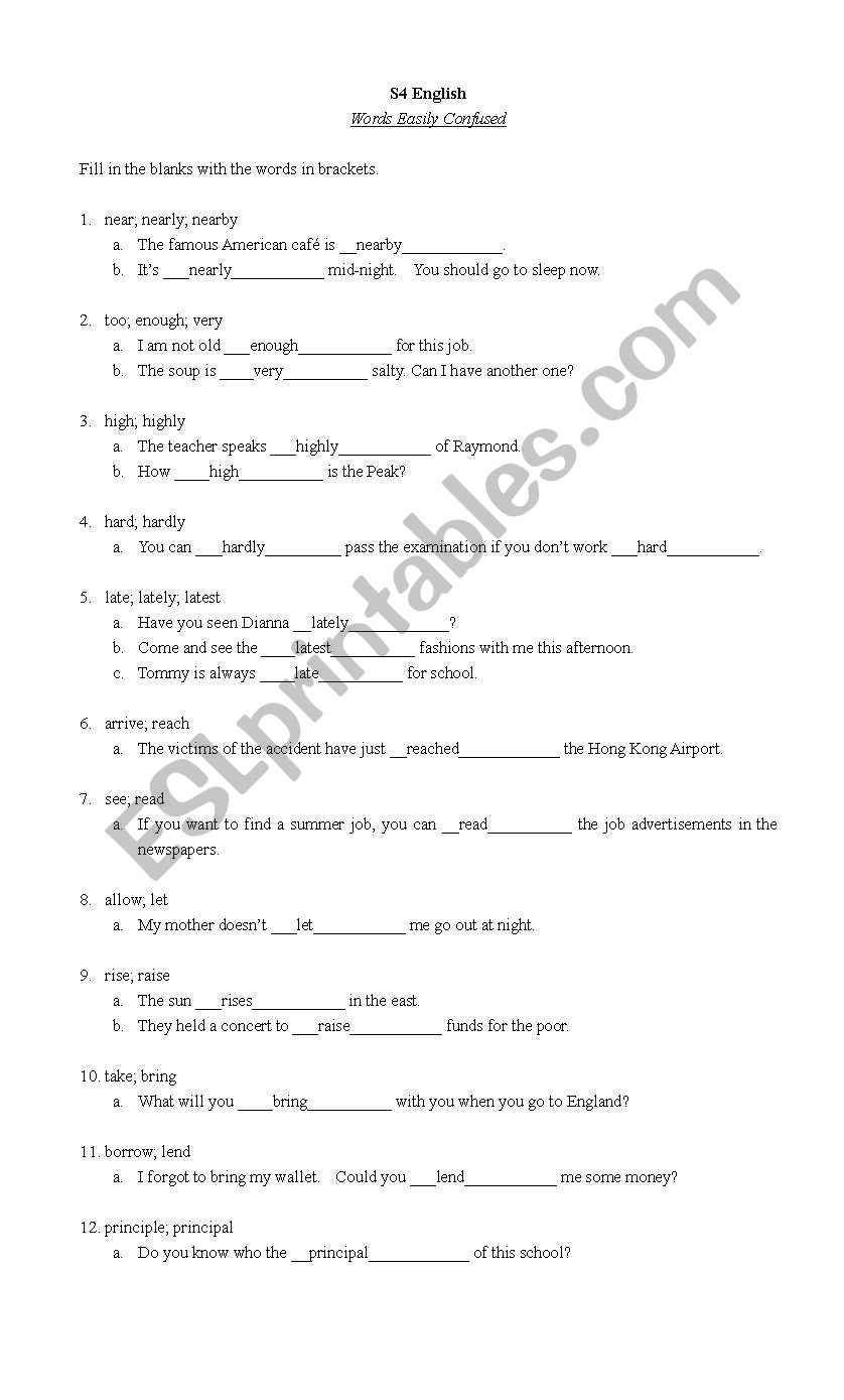 Confusing Words, Part 2_Key worksheet