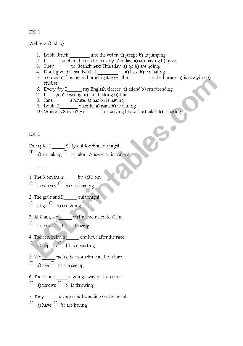 ex. pr simple & pr. contin. worksheet