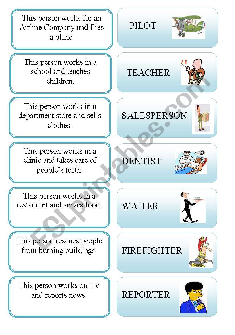 Occupations activity card  worksheet