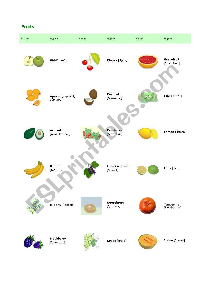 Fruits worksheet