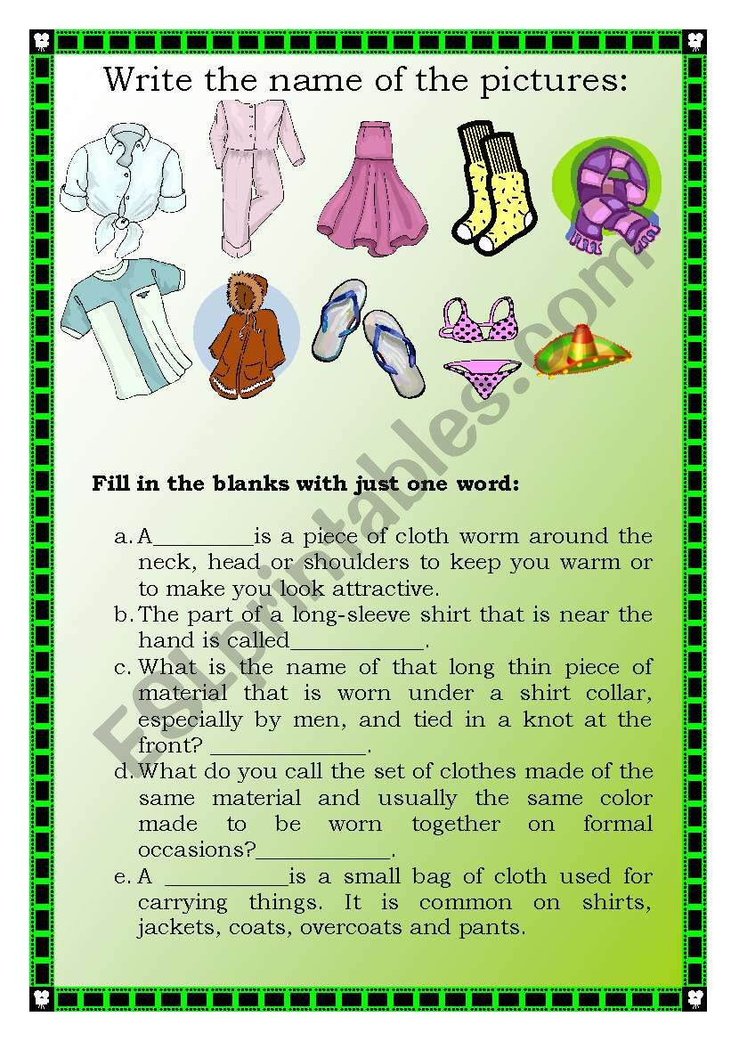 Clothes worksheet