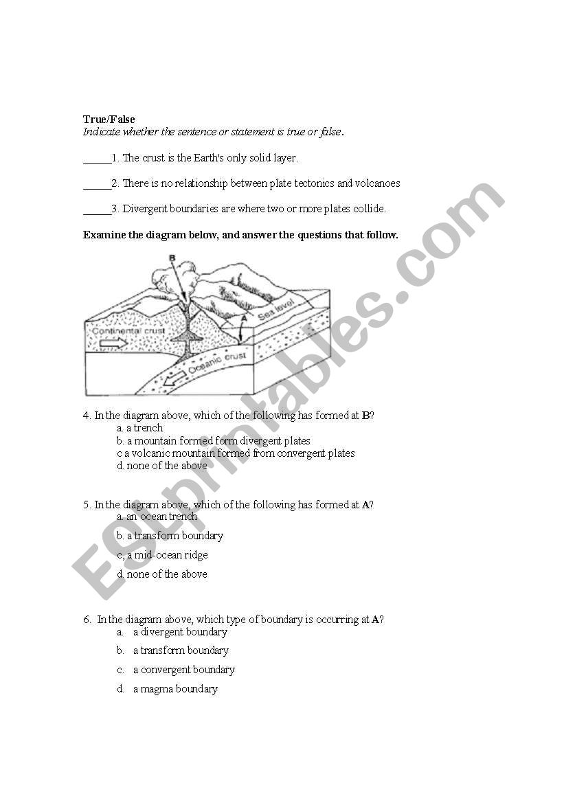 Landforms test worksheet