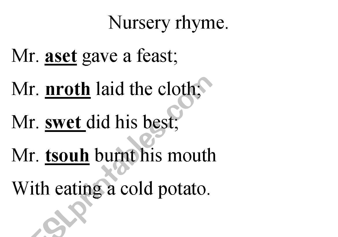 nursery rhyme worksheet