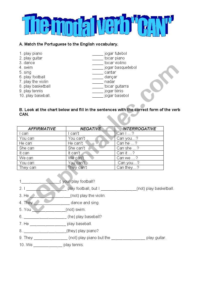 the modal verb can for ability