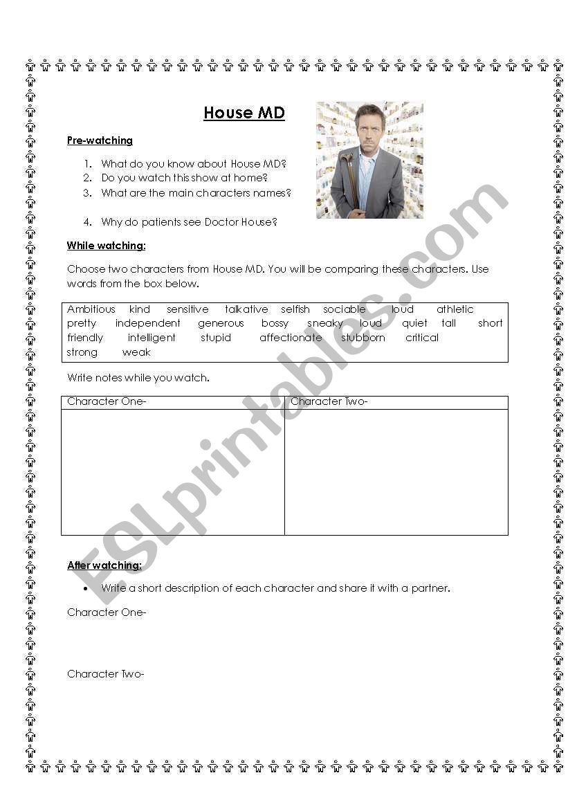 House MD - comparatives worksheet