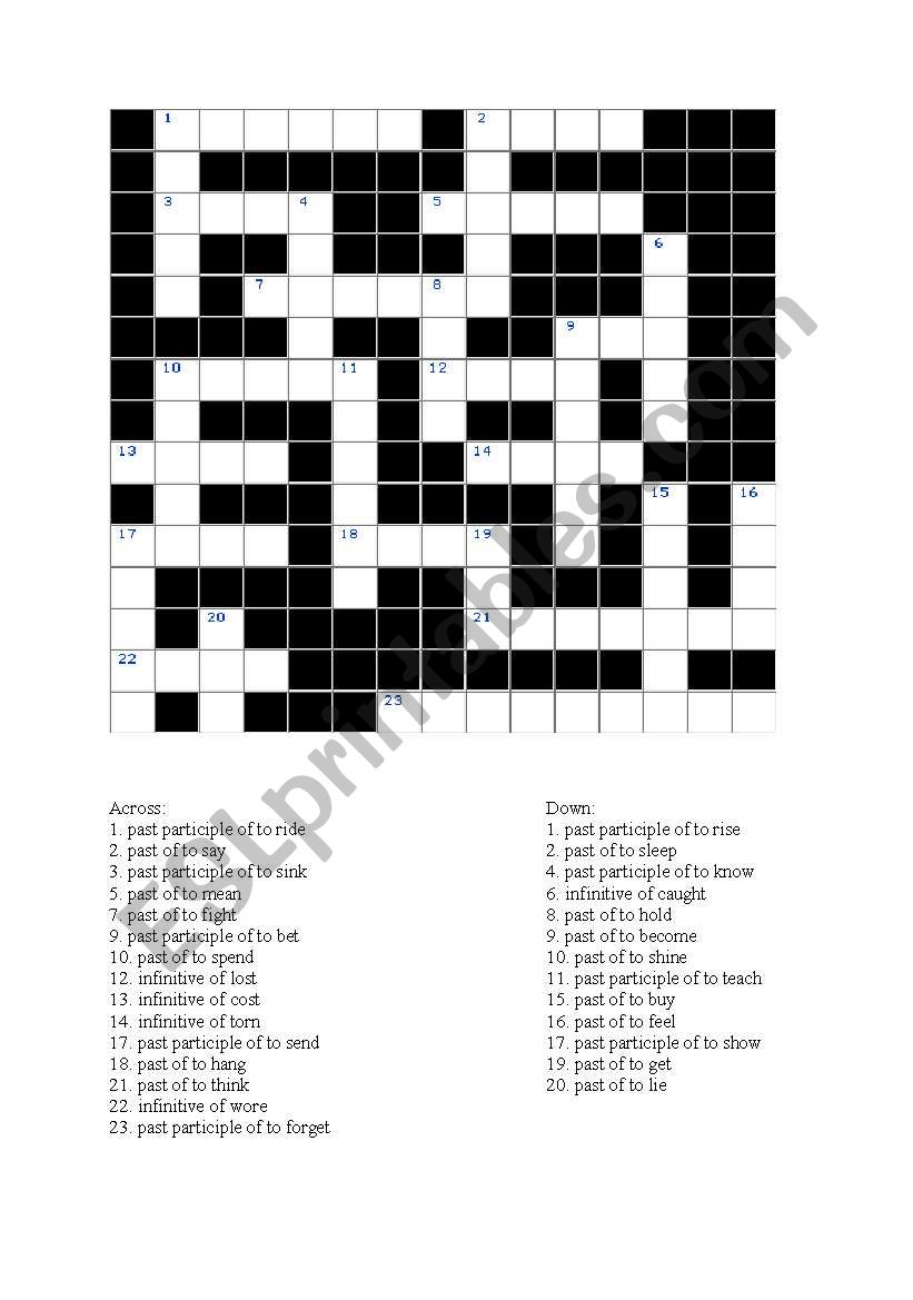 Irregular Verb Crossword worksheet