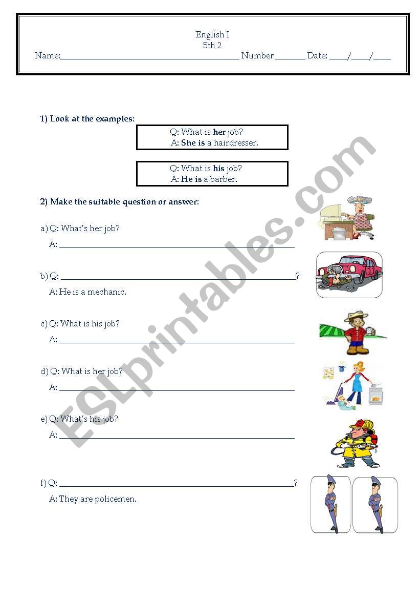 exercises whats his/her job? worksheet