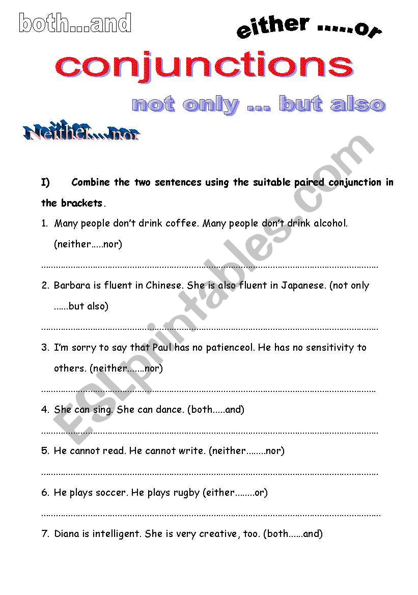 conjunction worksheet