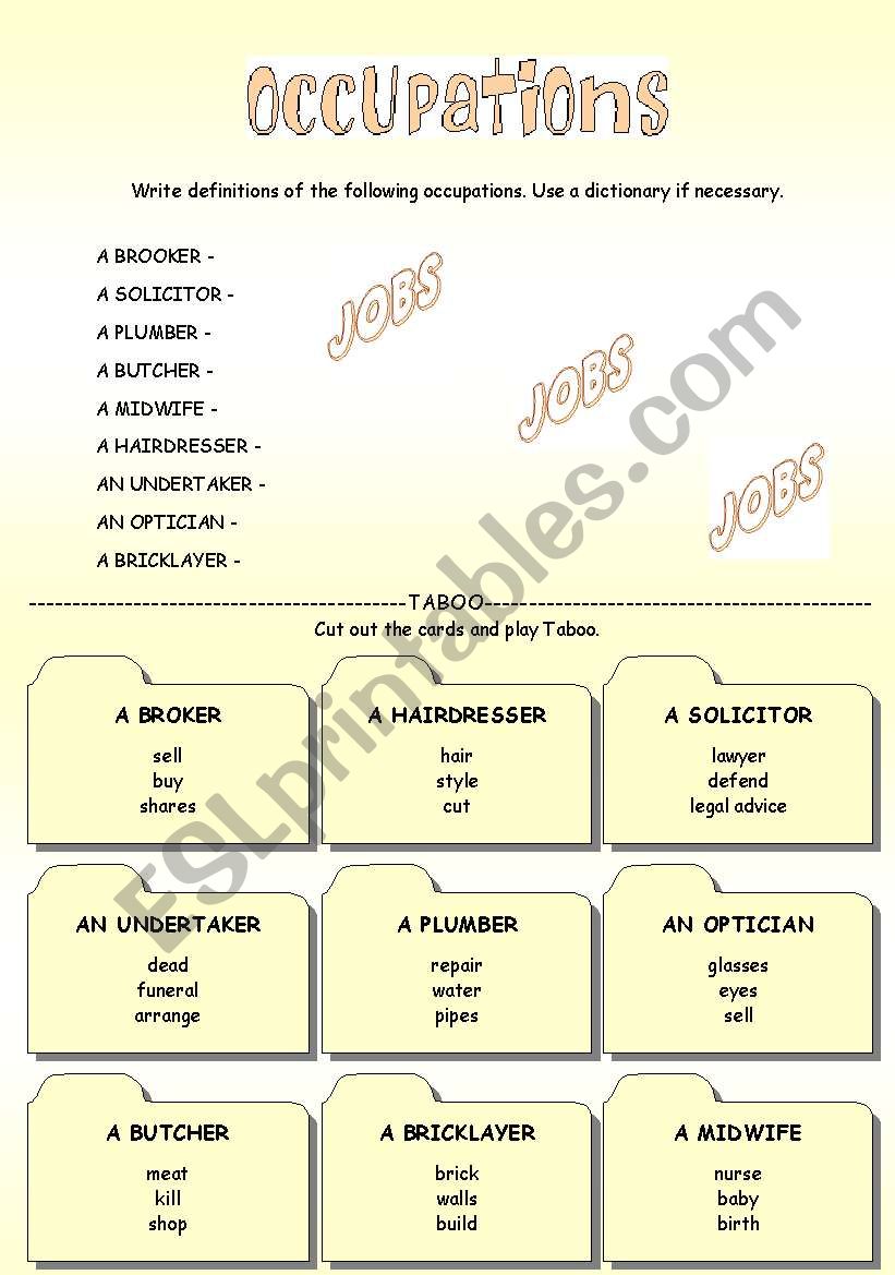 Occupations - vocab. activity + taboo cards