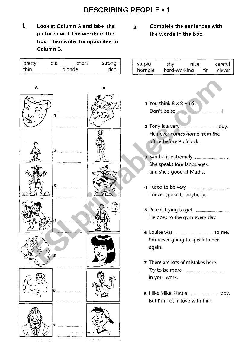 DESCRIBING PEOPLE worksheet