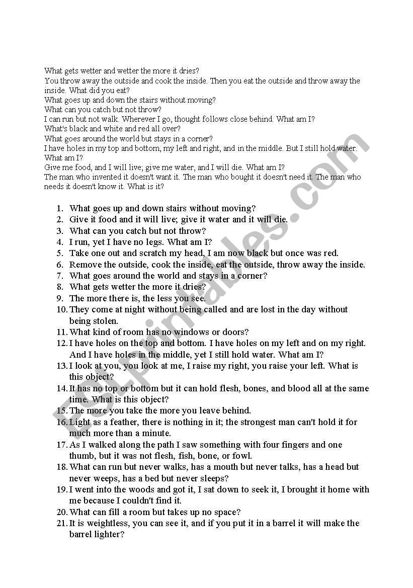 Funny riddles for students - ESL worksheet by burb501