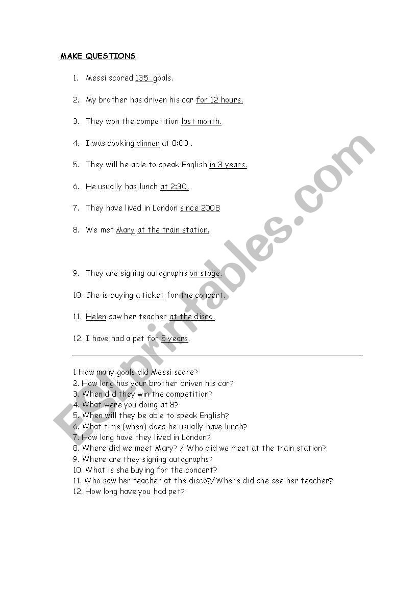 make questios worksheet