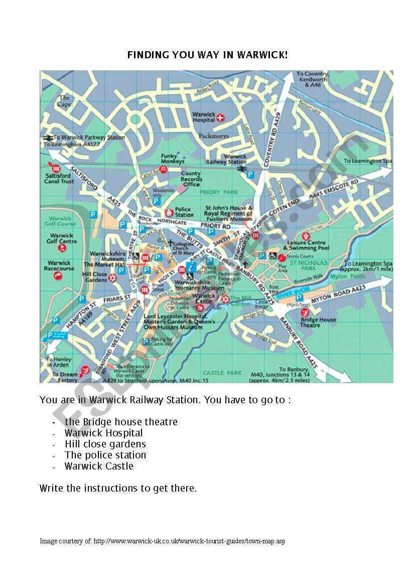 FINDING YOUR WAY IN WARWICK worksheet