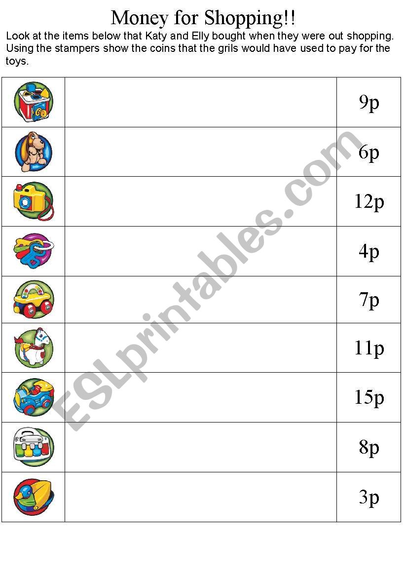 Money For Shopping worksheet