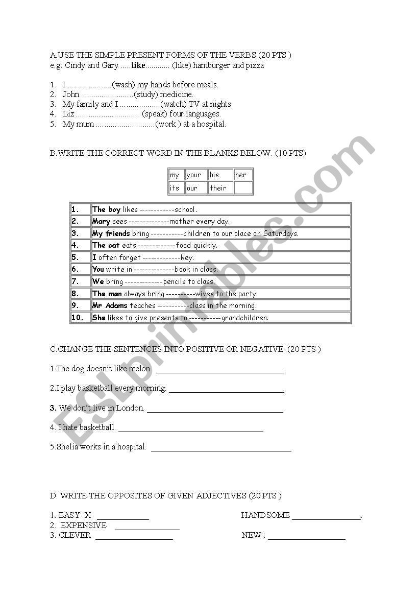 General Exam with Answer Key worksheet