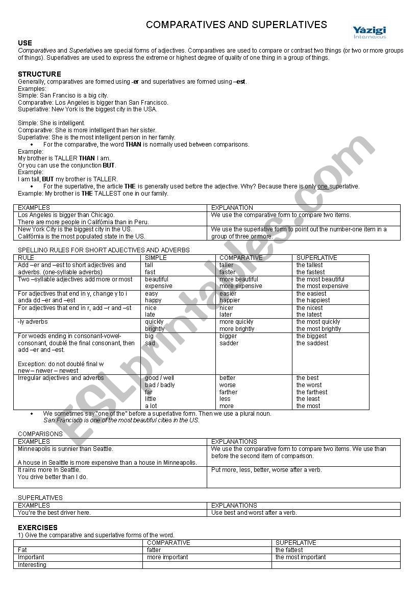 Comparatives and Superlatives worksheet