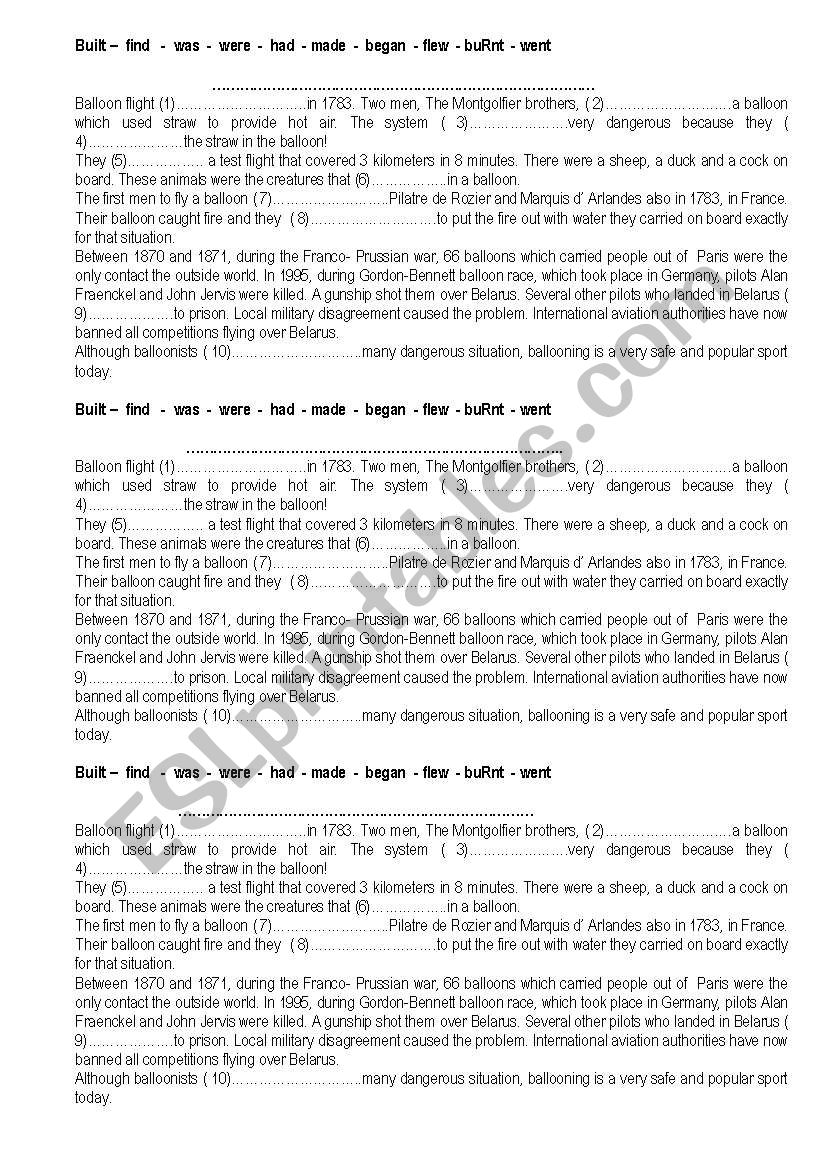 Ballooning worksheet