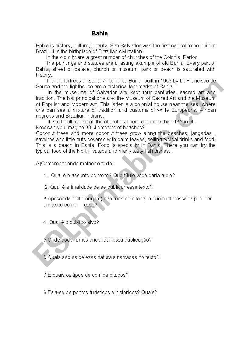 Bahia - Brazil worksheet