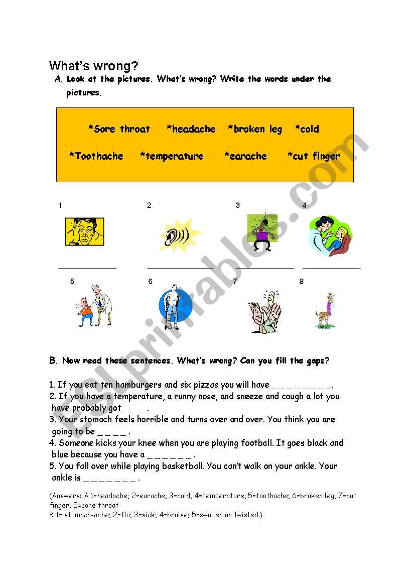 health problems worksheet