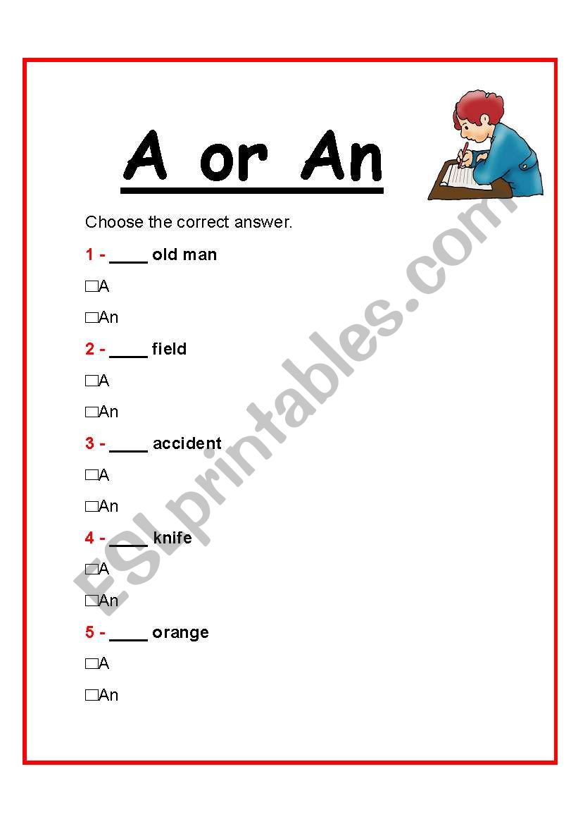 Articles worksheet