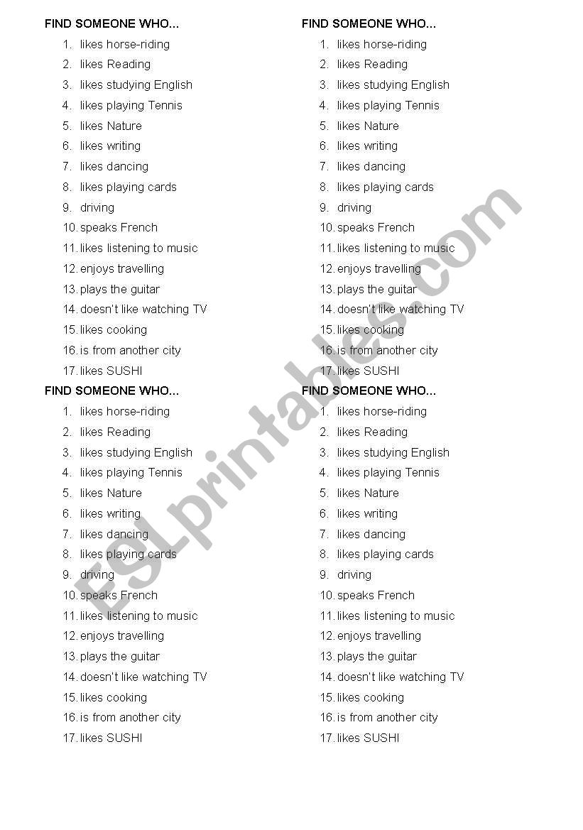 Find Someone who... worksheet