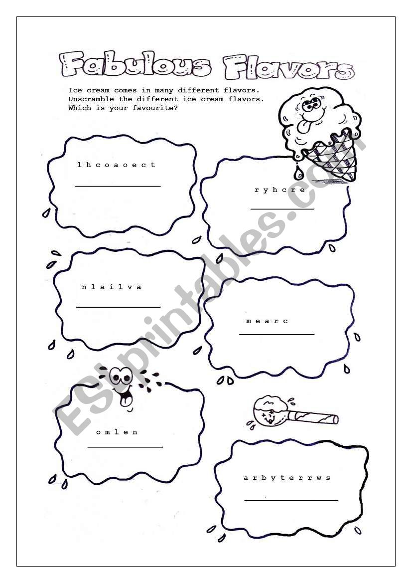 Fabulous flavours worksheet